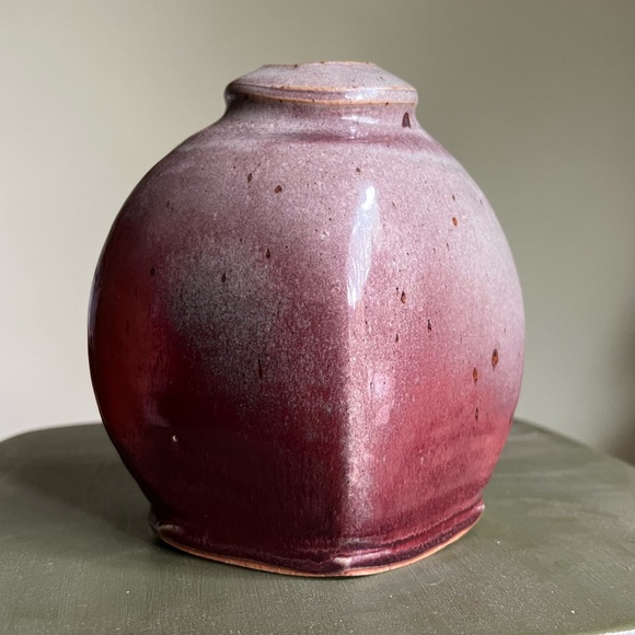 Studio Pottery Vessel Handmade Ceramic Vase Grey Red Burgundy